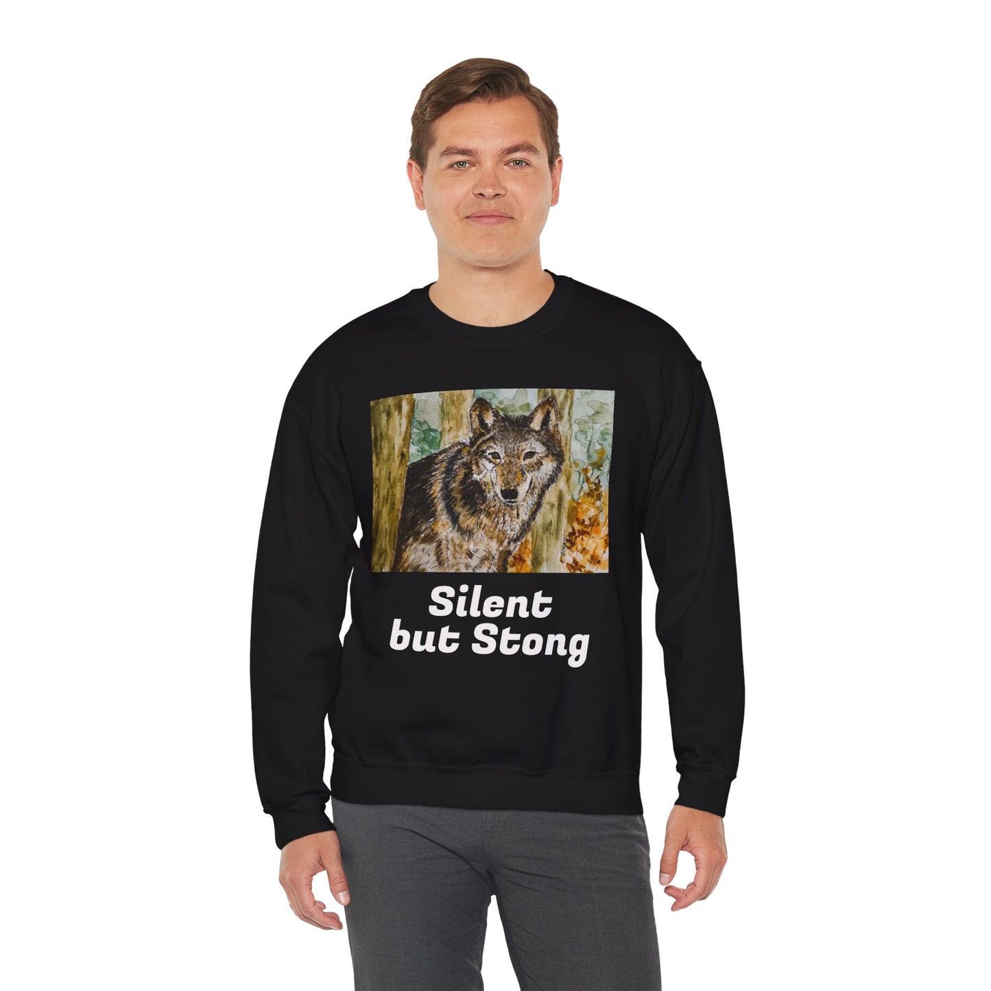 "Silent but Strong" Wolf Print Sweatshirt