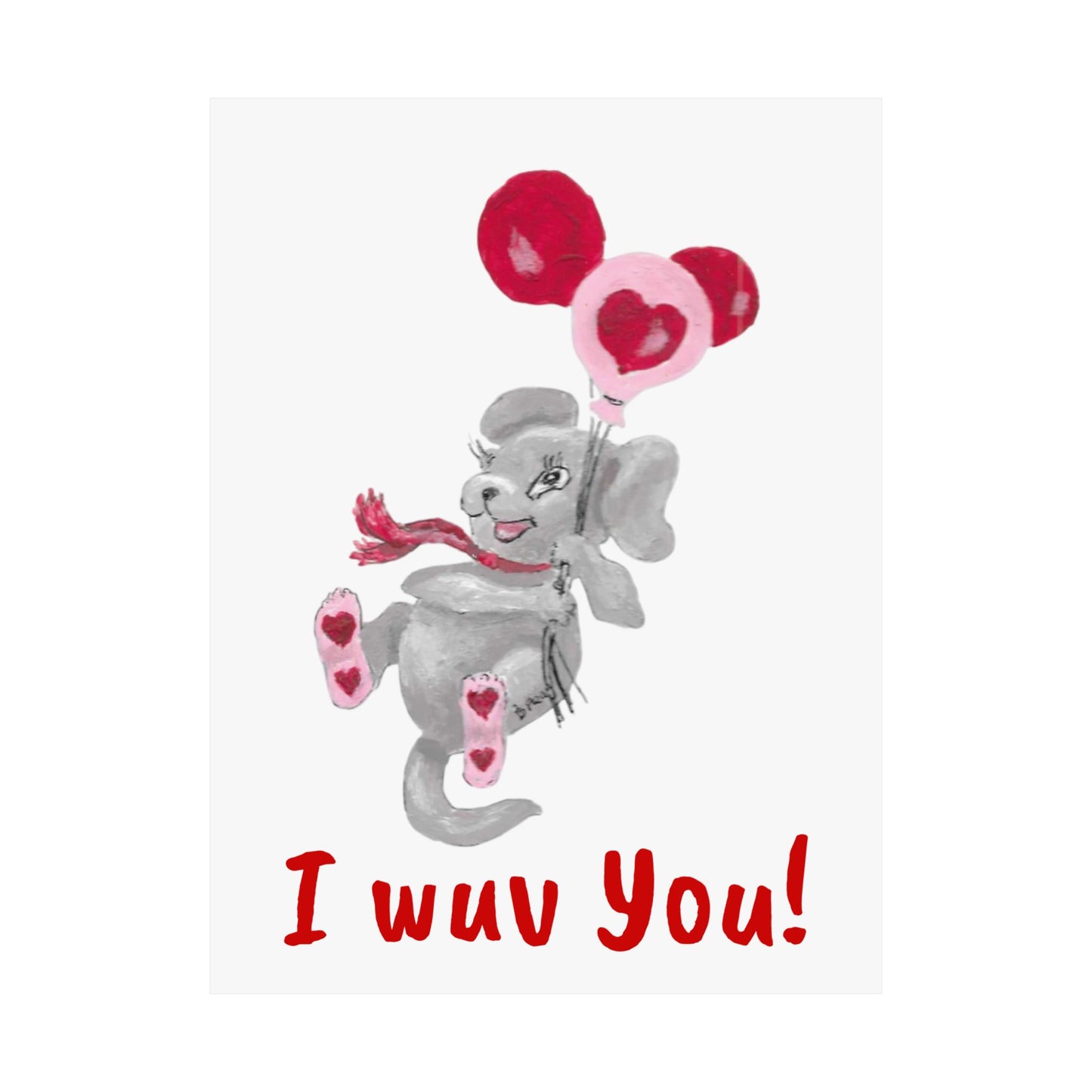 Vertical Art Poster - Adorable Itsy-mammal 'I wuv You' Design