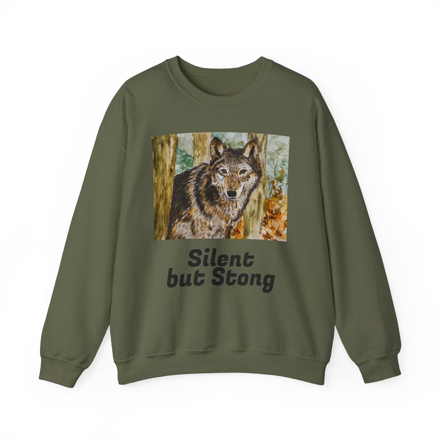 "Silent but Strong" Wolf Print Sweatshirt