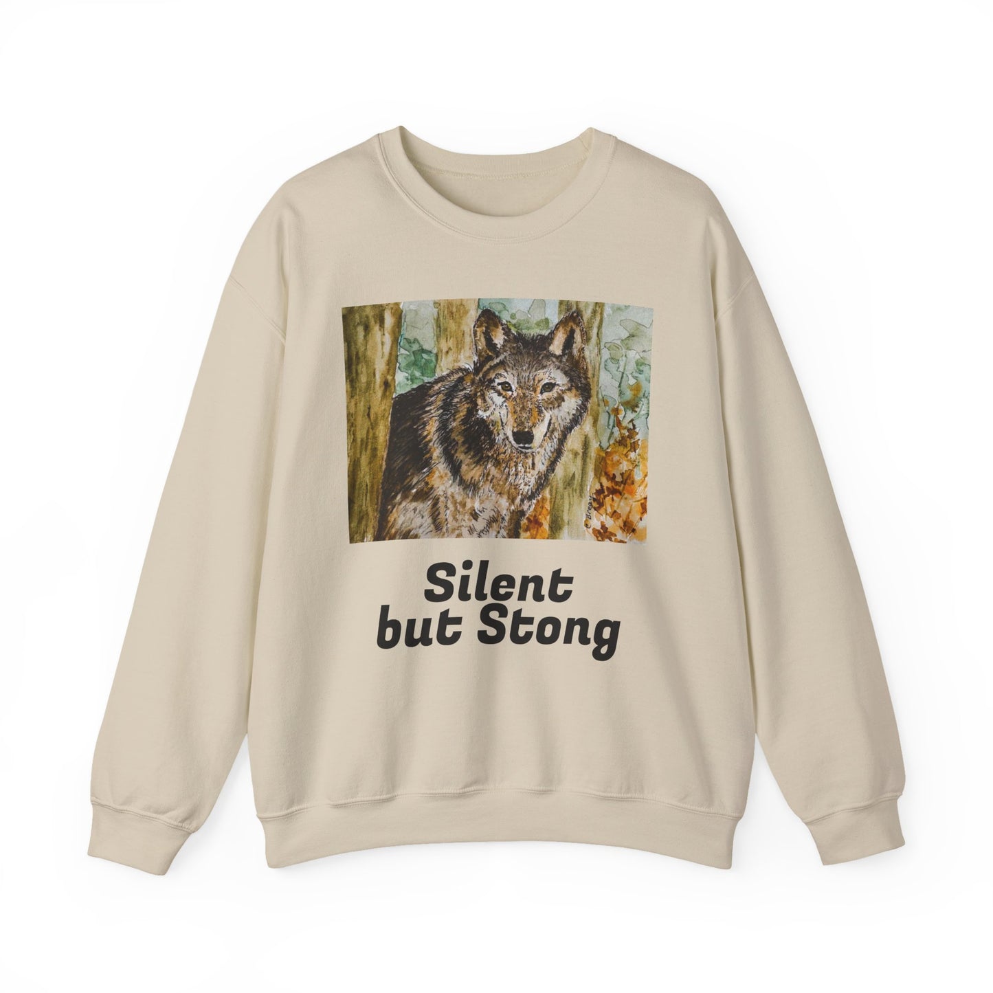 "Silent but Strong" Wolf Print Sweatshirt