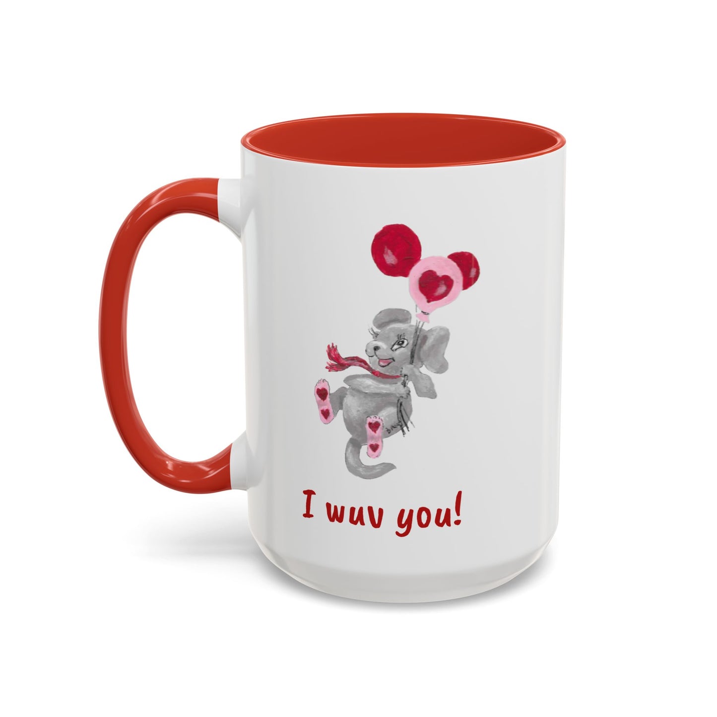 Coffee Mug - Humorous 'I wuv you!' Design with Original Itsy Mammal (11, 15oz)
