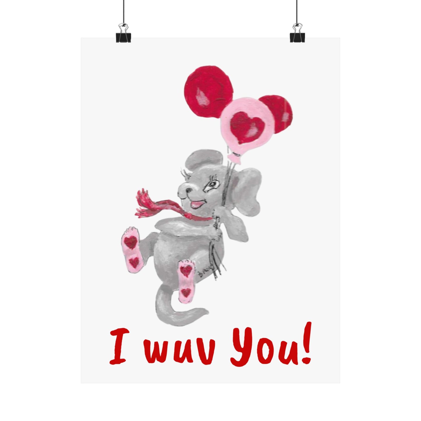 Vertical Art Poster - Adorable Itsy-mammal 'I wuv You' Design