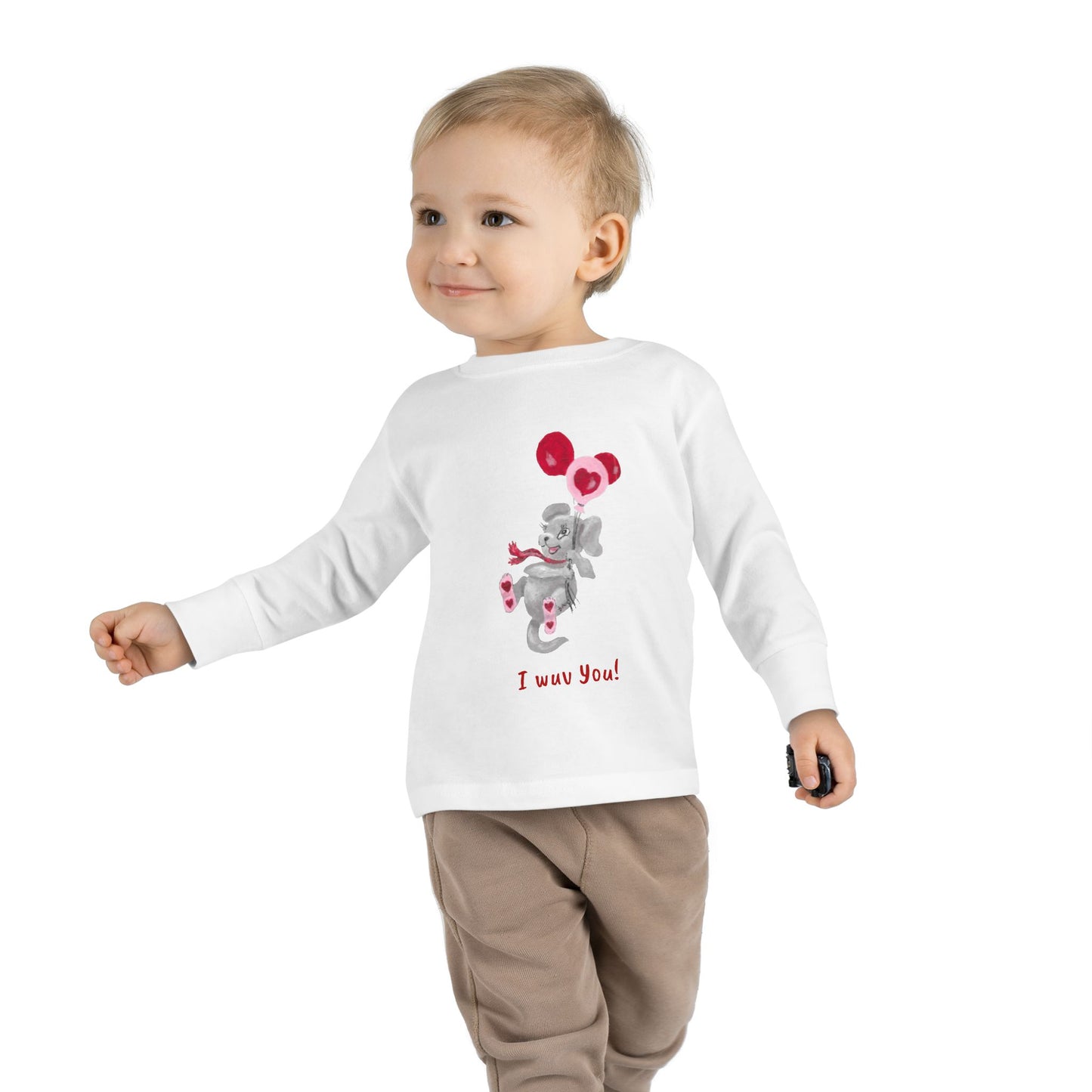 Unique Toddler Tee with Cute Itsy Mammal stating "I wuv you!"