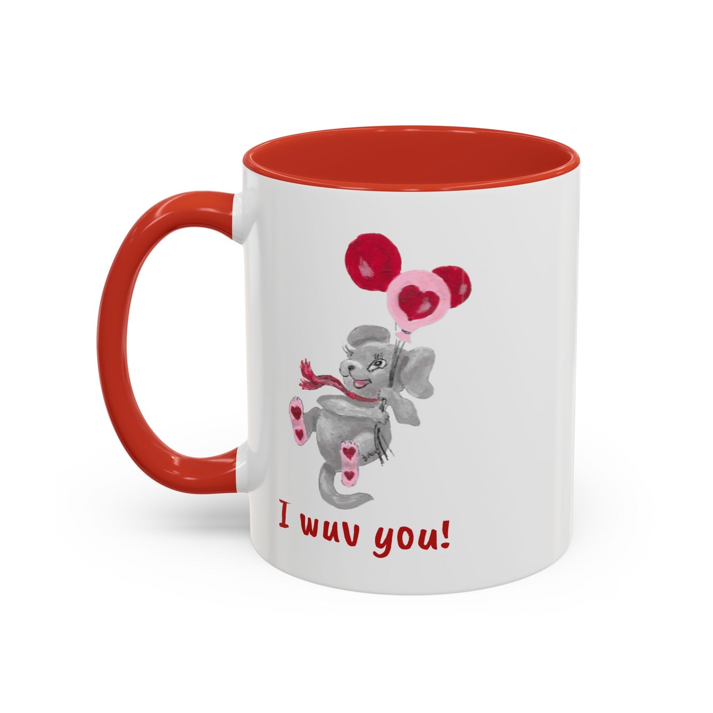 Coffee Mug - Humorous 'I wuv you!' Design with Original Itsy Mammal (11, 15oz)