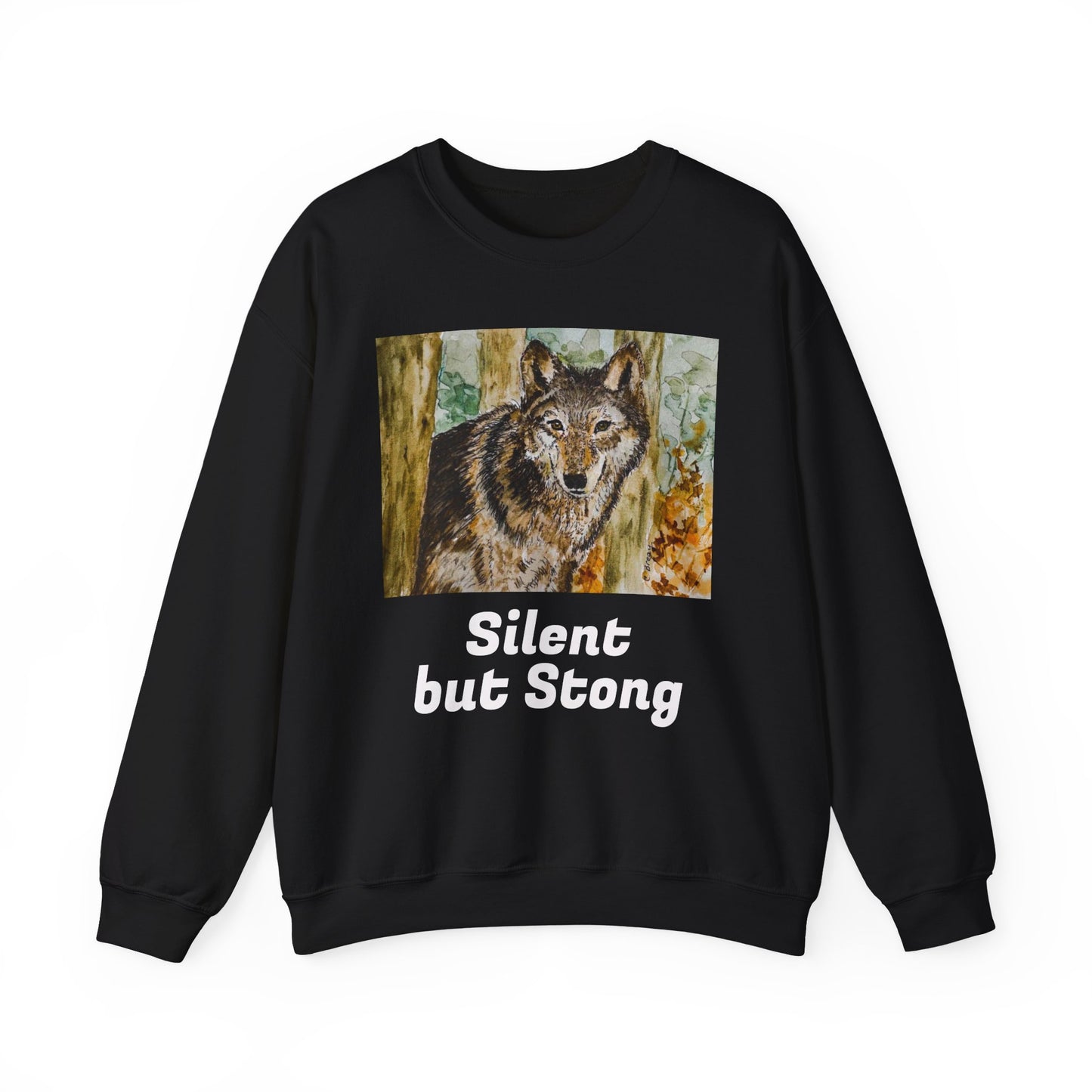 "Silent but Strong" Wolf Print Sweatshirt