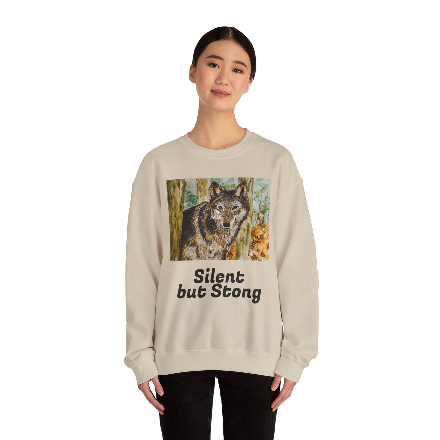 "Silent but Strong" Wolf Print Sweatshirt