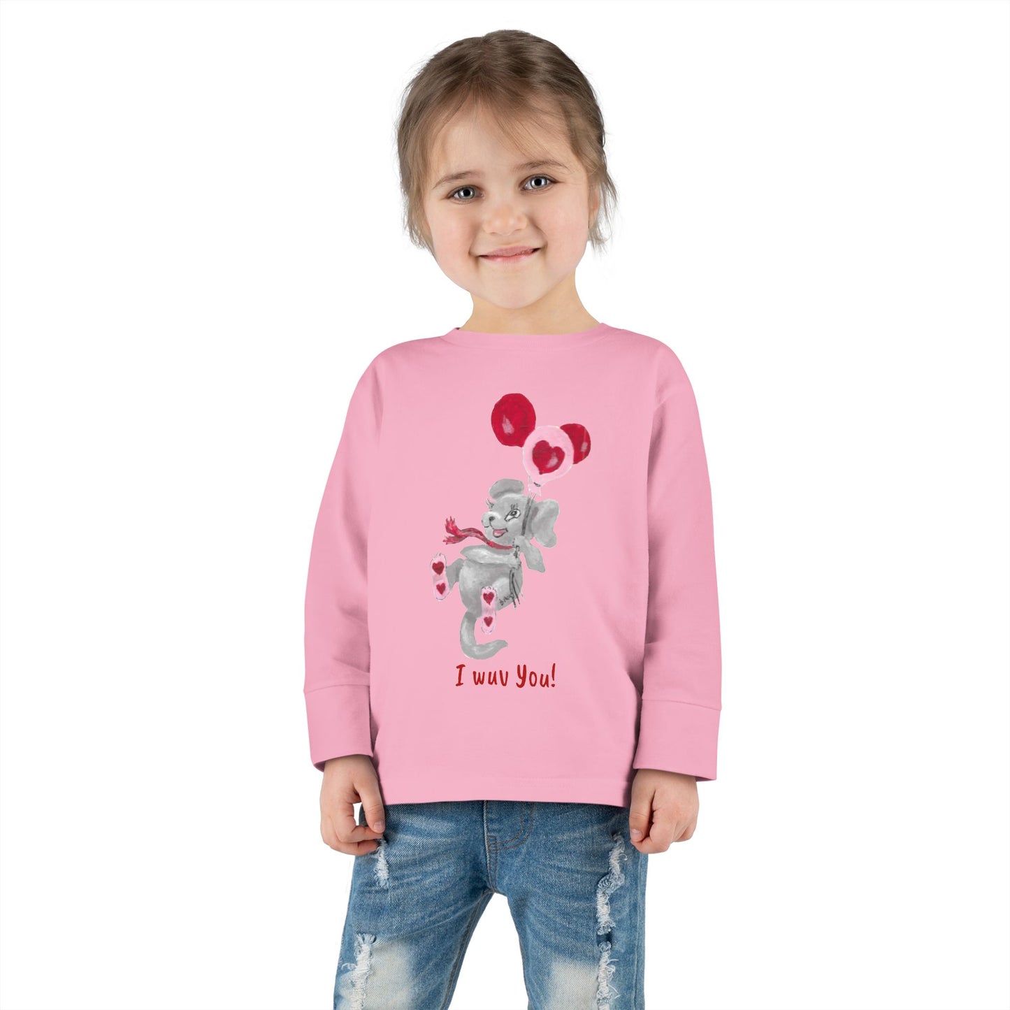 Unique Toddler Tee with Cute Itsy Mammal stating "I wuv you!"