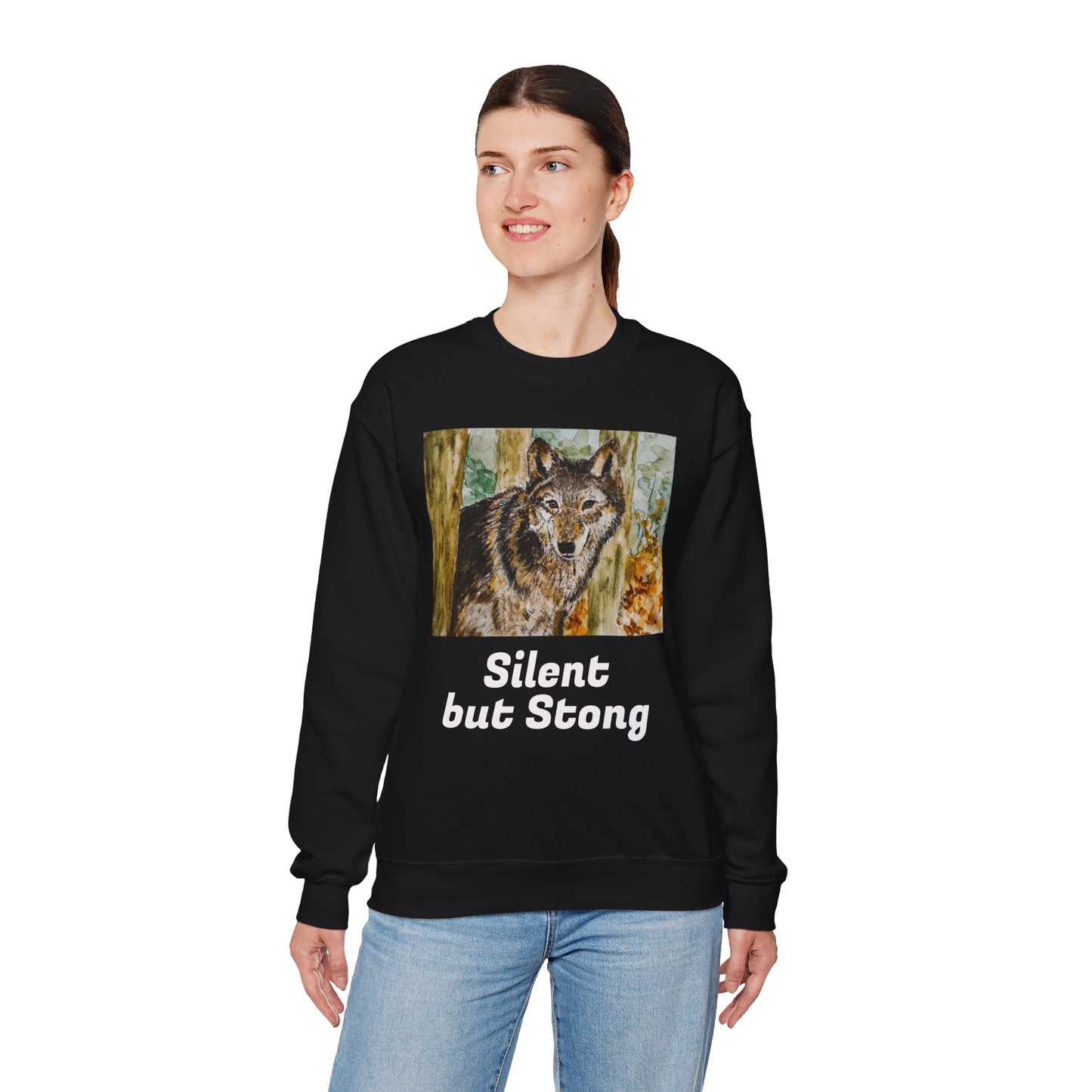 "Silent but Strong" Wolf Print Sweatshirt