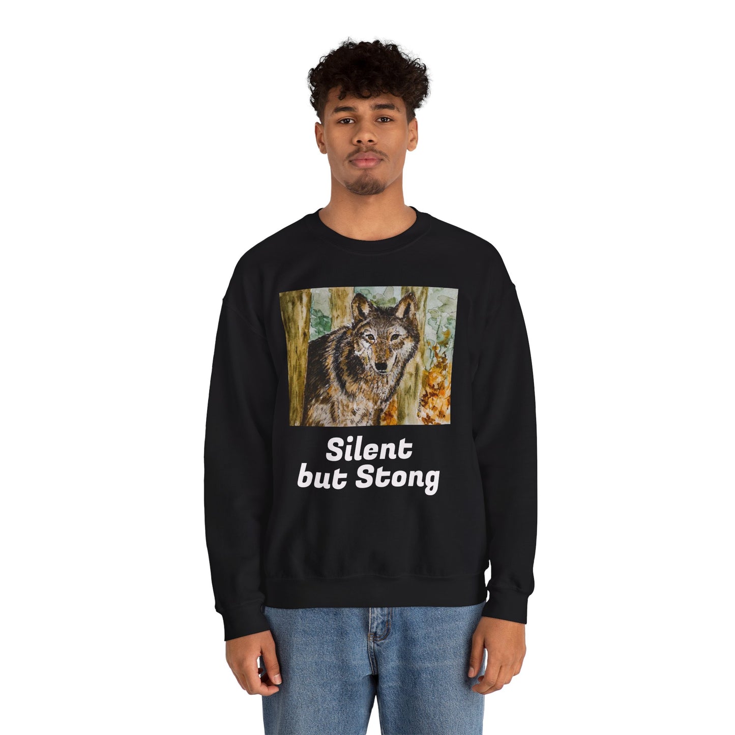 "Silent but Strong" Wolf Print Sweatshirt