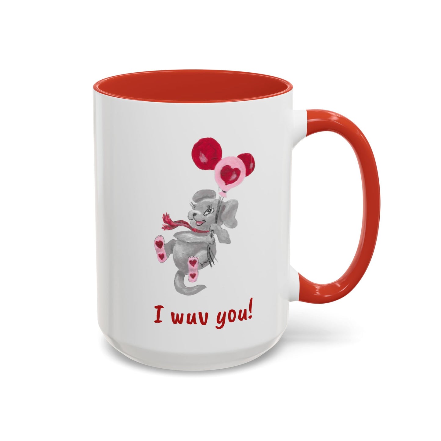 Coffee Mug - Humorous 'I wuv you!' Design with Original Itsy Mammal (11, 15oz)