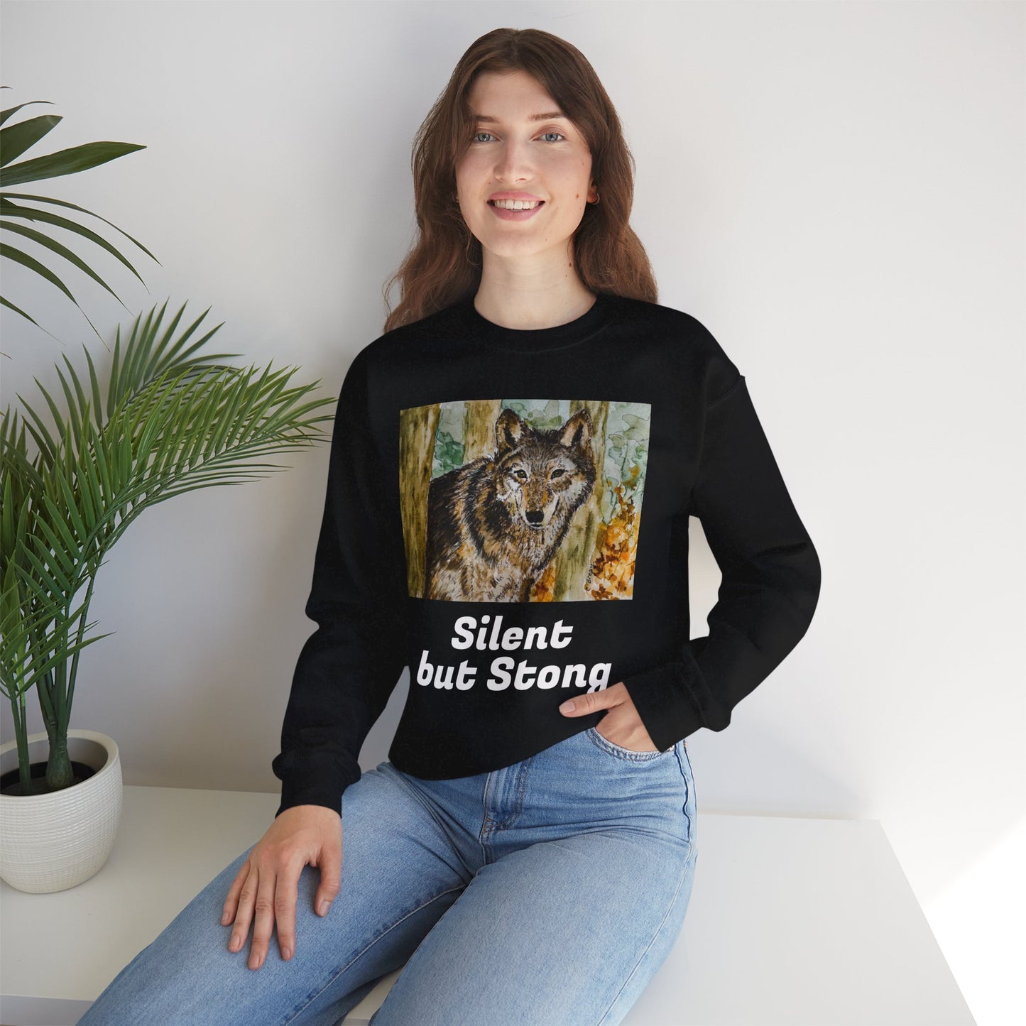 "Silent but Strong" Wolf Print Sweatshirt
