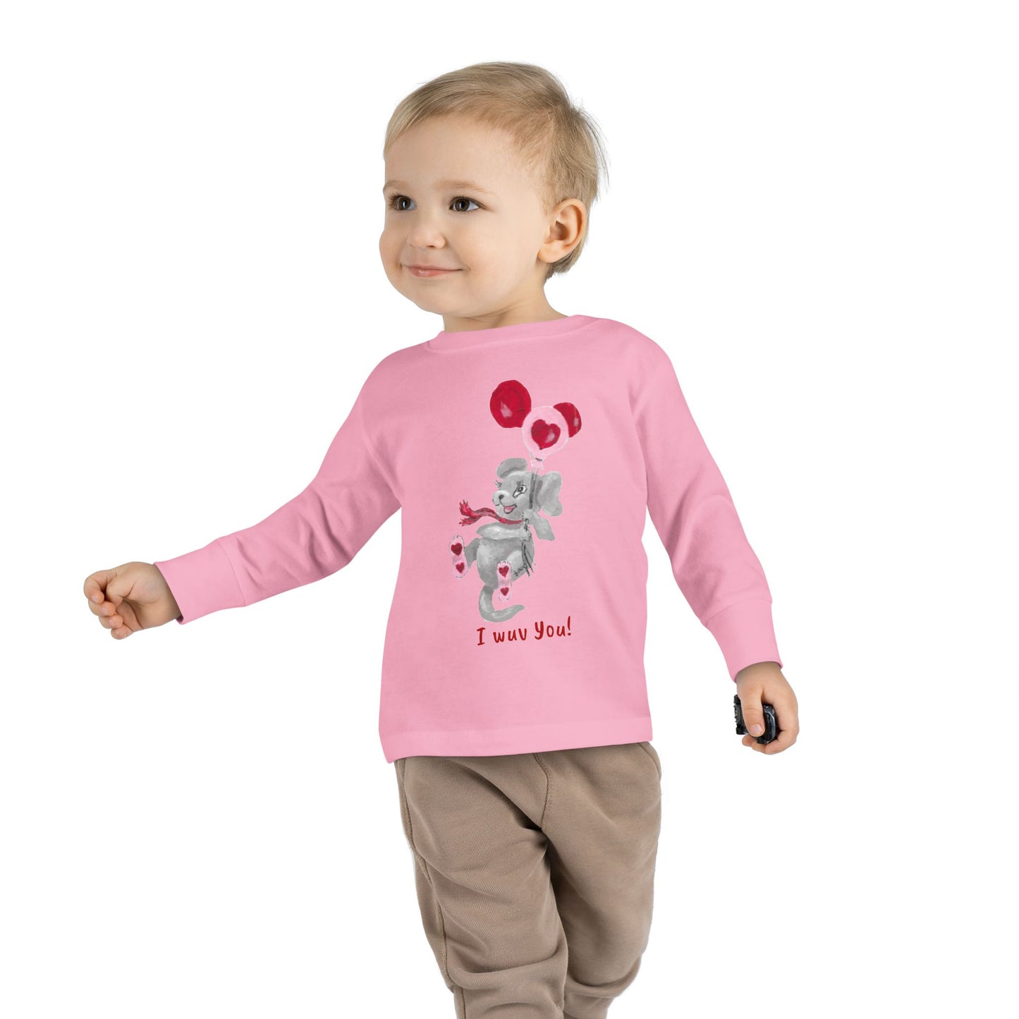 Unique Toddler Tee with Cute Itsy Mammal stating "I wuv you!"